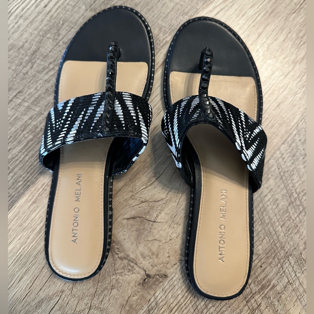 Antonio Melani Black and White Patterned Sandals Size 9